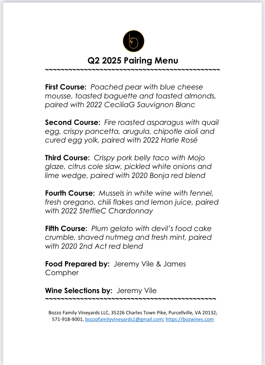 Photo of menu