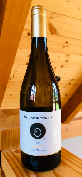 Photo of a bottle of 2020 Erin Viognier. 