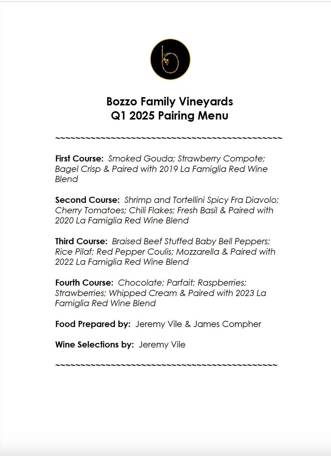 Q1 2025 Wine & Food Pairing